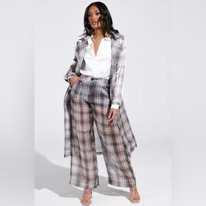 AKIRA Plaid Wide Leg Pants & Jumpsuit Set - Gray and Brown